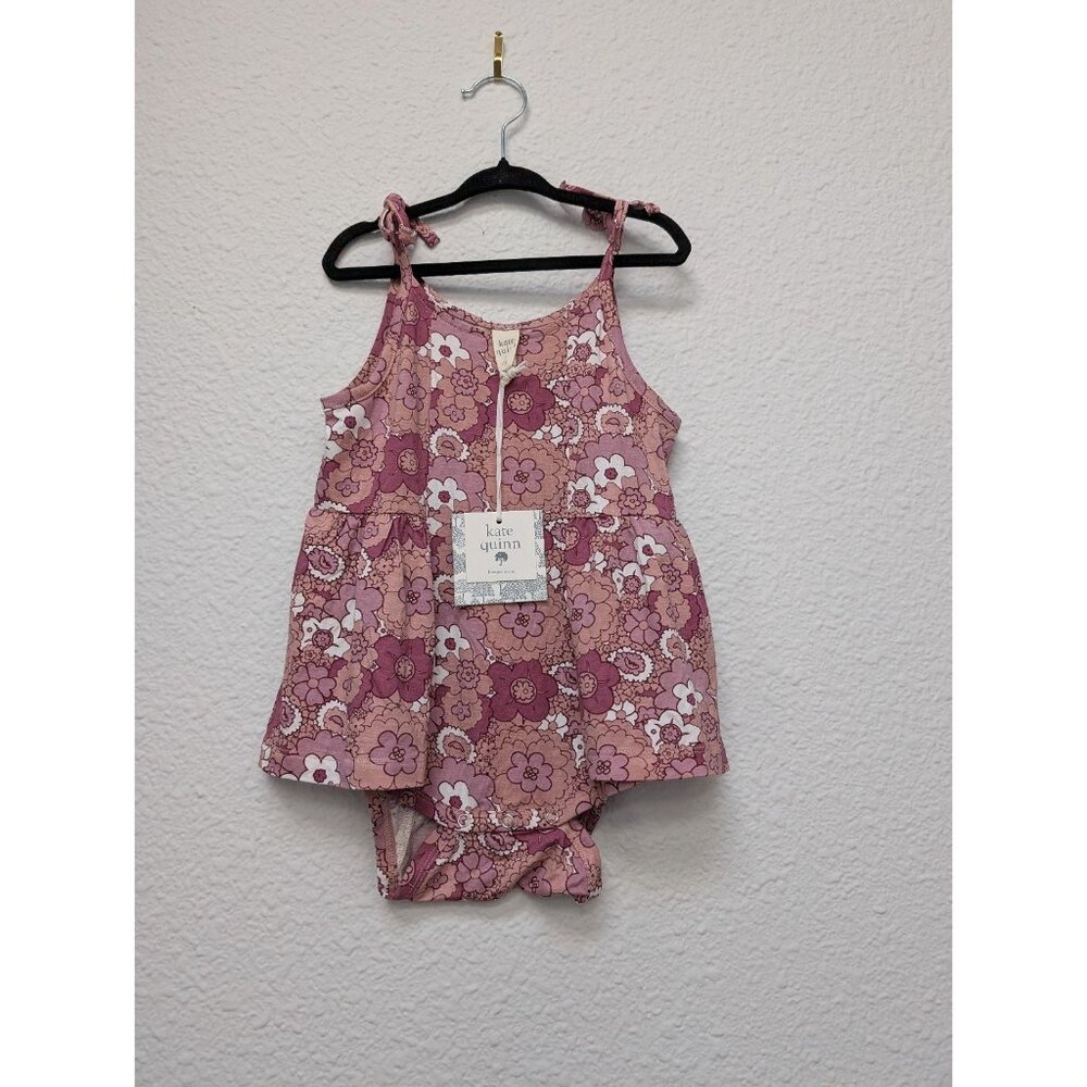 Kate Quinn Bamboo Mauve ModBurst Floral Tie Strap Ballerina Bubble 3T Romper